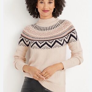 Maurices Beige and Black Patterned Turtleneck Sweater